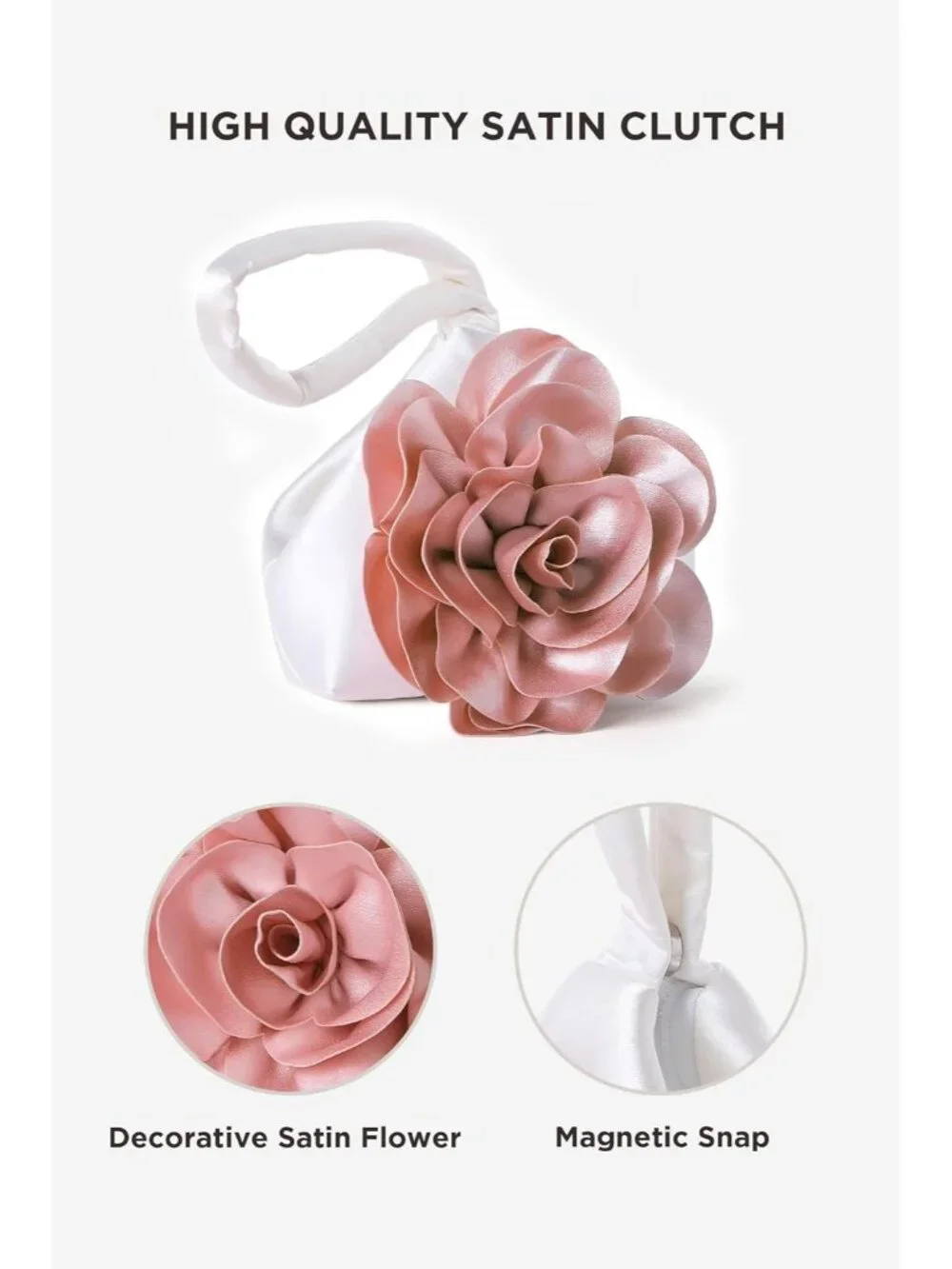 Women's Pink Flower Satin Style Evening Bags Triangle Zipper Clutch Purses